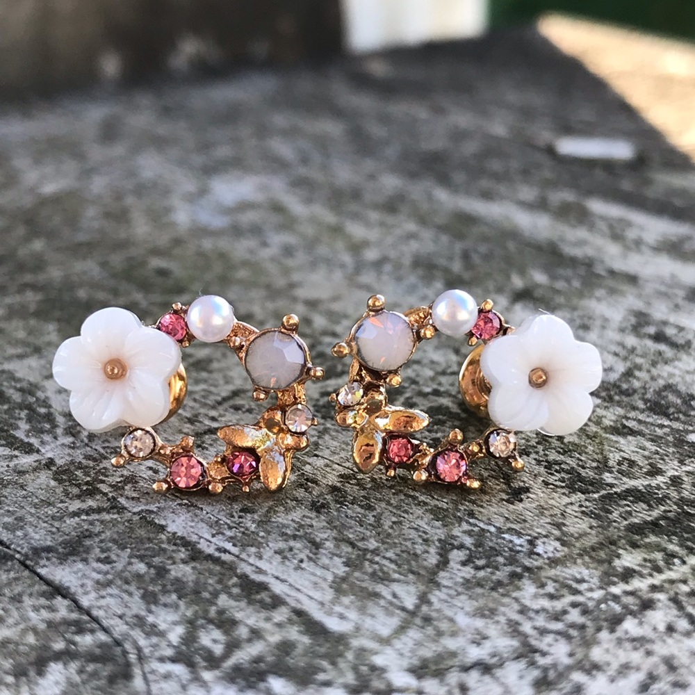 Pink & White Flower Stud Earrings